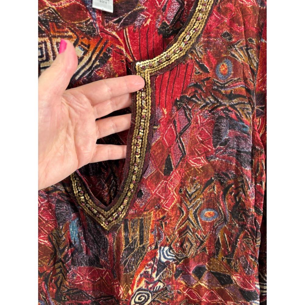 Chicos Womens Lot of 3 Tops Size 0 Linen Ikat Jacket Sequin Tunic Brown Blouse - Picture 13 of 16
